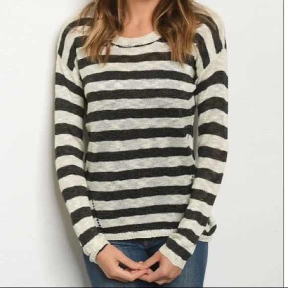 Black & Creamy White Striped Sweater - Picture 8 of 9